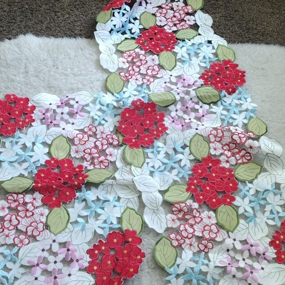 Soma Floral Crochet Runner - Red, Green, White